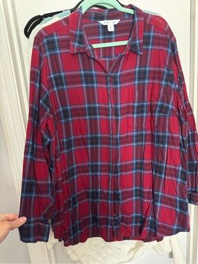 Burgundy and navy Plaid flannel Button-Up Shirt
